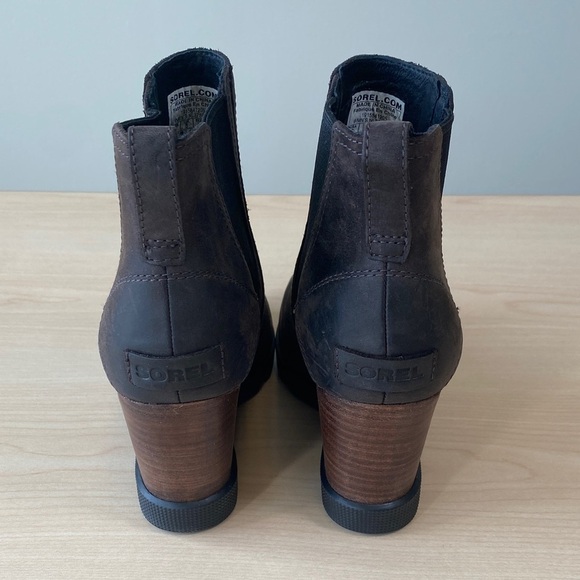 Sorel Joan Uptown Chelsea Dark Brown Leather Wedge Boots - Picture 3 of 9